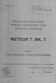 Manual (item) - (SP) Gloster Meteor T.Mk.7 Before and After Flight, Primary & Primary Star Servicing Schedules with two Derwent 5 and/or 8 Engines