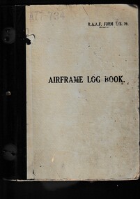 Journal (Item) - RAAF Meteor Mk.8 airframe log book A77-734 - Delivered ex RAF to 91 Composite Wing Japan 27/3/51. Served in Korea with 491(M) Sqn. Sold to RH Grant Trading Co 30/4/59, Airframe Logbook Meteor Mk.VIII A77-734
