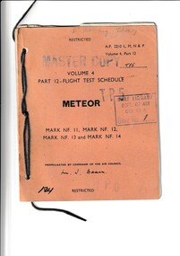 Manual (Item) - RAAF Meteor flight test schedules, Master Copy Volume 4 Part 12-Flight Test Scedule Meteor  Mk NF11 , Mark NF12, Mark NF13 and Mark NF14