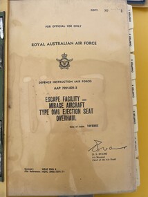 Manual (Item) - (SP) AAP 7291.021-3. Escape Facility Mirage Aircraft Ejection Seat Overhaul