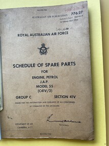 Manual (Item) - (SP) AAP 7760.050-4 RAAF Pub 776:27 Schedule of Spare Parts for Engine, Petrol J.A.P Model 55 (C41V/2)