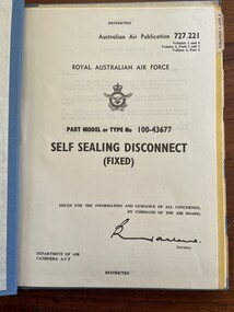 Manual (Item) - (SP) AAP RAAF Pub 727.221 Self Sealing Disconnect (Fixed) Vol1 and 6 Vol 2 Parts 1 and 2 Vol 4 Part 6