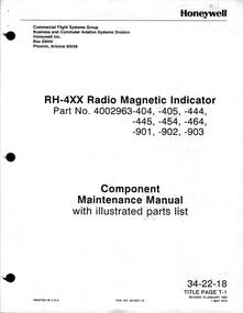 Manual (Item) - (SP) Honeywell Component Maintenance Manual With Illustrated Parts List RH-XX Radio Magnetic Indicator < Part No. 4002963-404, -405 , -444 , -445 , -454 , -464 , -901 , -902 , -903