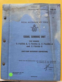 Manual (Item) - (SP) AAP RAAF Pub 748.62 Signal Summing Unit  C76506-3 C76506-5 C76606-4 C76606-5 Safe Flight Instrument Corporation
