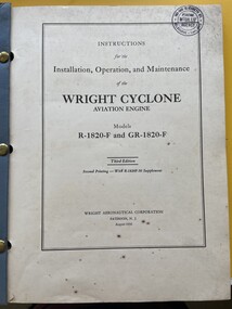 Manual (Item) - (SP) Wright Cyclone R-1820-F and GR-1820-F - Installation Operation & Maintenance