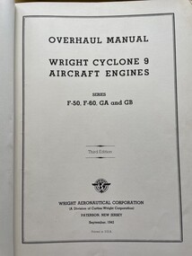 Manual (Item) - (SP) Wright Cyclone 9 Engines - Overhaul Manual - F-50 F-60 GA and GB Series