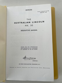 Manual (Item) - Australian Lincoln Mk 30 Descriptive Manual  RAAF Pub No 802
