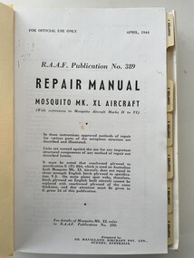 Manual (Item) - RAAF Pub No 389 Mosquito Mk XL Repair Manual