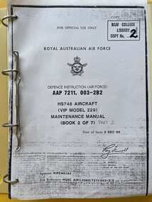 Manual (Item) - (SP) AAP 7211.003-2B2 HS748 VIP Model 229 Maintenance Manual Book 2 of 7 Part 2