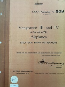 Manual (Item) - (SP) AAP RAAF Pub 508 Vengeance III And IV ( A-35A And A-358) Airplanes , Structural Repair Instructions