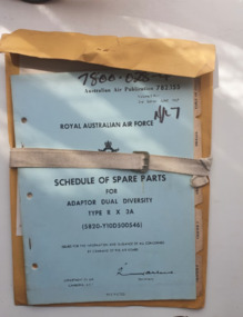 Manual (Item) - Royal Australian Air Force Schedule of Spare Parts for Adaptor Dual Diversity Type R X 3A (5820-Y10D500546), AAP 782.155 Schedule of Spare Parts for Adaptor Dual Diversity Type R X 3A (5820-Y10D500546)