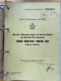 Manual (Item) - (SP) AAP 7788.009-3 Operation Maintenance Repair and Overhaul and Illustrated Parts Breakdown Tieman Industries Pumping Unit Stock No W189 TM/A