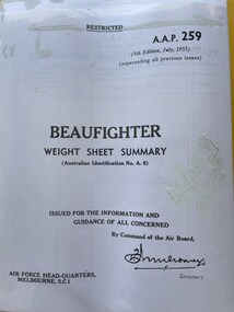 Manual (Item) - (SP) AAP 259 Weight Sheet Summary for Beaufighter