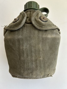 Container (Item) - Canteen Water US Styled Olive Plastic Dated 1968 On Base. Complete With Felt Lined Carrying Pouch