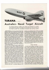 Document (item) - GAF Collection - Booklet Advertising the Turana Target System, The Turana Drone System: A Modern Target Facility Date of Issue, March 1972. With 7 25cmx20cm BW Photos. 3 Page Reprint from AIRCRAFT (June, 1970)