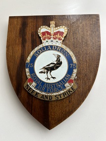 Plaque (Item) - Royal Australian Air Force 75 Squadron Wooden Plaque