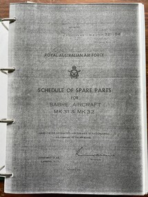 Manual (item) - (SP) AAP 721-94 Vol 3 RAAF Sabre Mk 31-32 Schedule of Spare Parts