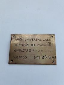 Plaque (Item) - Avon Universal Case Plaque DRG No. CP221 Ref No 40B/1211