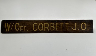 Plaque (Item) - Wooden Desk Plaque Marked W/Off. Corbett J.O