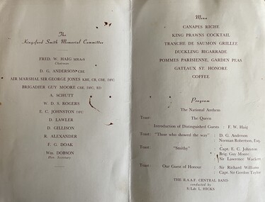 Programme (Item) - (SP) Kingsford Smith Memorial Dinner proceedings brochure29th October 1959