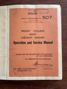 Manual (Item) - (SP) AAP RAAF Pub 507 Wright Cyclone 9 Aircraft Engines Operation and Service Manual 85 Beaufort Service Manual
