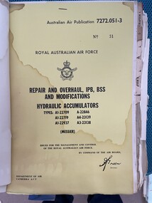 Manual (Item) - (SP) AAP 7272.051-3 Hydraulic accumulators  Messier, ANA History 12 Ansett airways papers