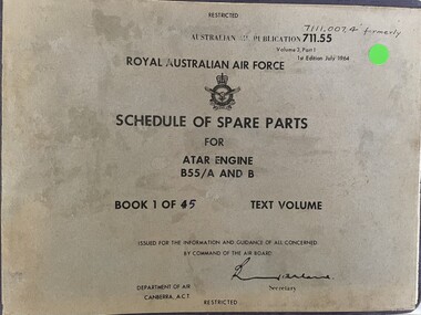 Manual (item) - (SP) AAP 7111.007-4 711.55 ATAR B55A and B Spare Parts Schedule