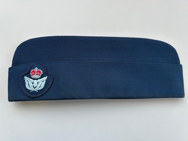 Headwear (Item) - RAAF Forage Cap With Warrant Officer Badge, RAAF Forage Cap with Warrant Officer badge, Dark blue with Warrant Officer badge on front left hand side