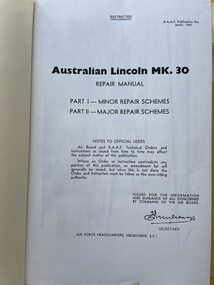 Manual (Item) - (SP) AAP RAAF Pub 802 Australian Lincoln Mk30 Major and Minor Repairs