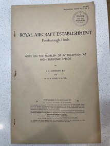 Document (Item) - (SP) RAE Farnborough Note on the problem of interception at high subsonic speeds bt Cornford and Hynd