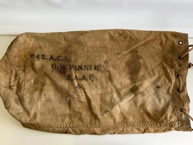 Container (item) - RAAF Kit Bag Canvas Belonging To G.W.Finnie  642 A.C 1, RAAF Kit Bag Canvas Belonging To G.W.Finnie 642 A.C 1