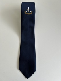 Clothing (item) - Tie - Navy Blue Featuring Emblem Of The Australian College Of Aviation (ACA) Belonging To W.A.Eacott