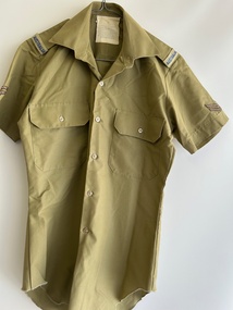 Uniform (item) - RAAF Khaki Short Sleeve Shirt With Corporal Rank Chevrons .Owned By P. Miller A322258