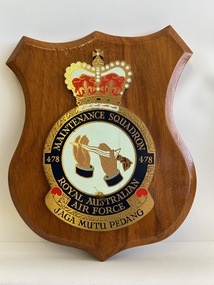 Plaque (item) - Wooden Plaque Featuring Emblem of 478 Maintenance Squadron Of RAAF - Owned By P.Miller A322258