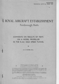 Document (item) - CAC History RAE Test results on propeller in high speed tunnel