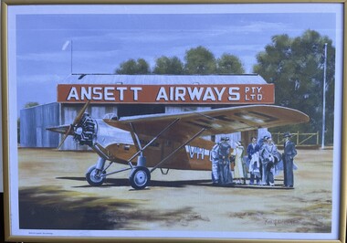 Print (item) - Ken Jennings painting at Hamilton Aerodrome 17Feb1936 to celebrate 70th year of Ansett Airlines
