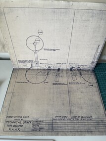 Drawing (Item) - 2x Copies of drawings E-1170 (as per photos), RAAF Tech Dept - blueprint drawings - Ring & Bead Sights for Lewis Gun (unknown aircraft - biplane 2 seater)