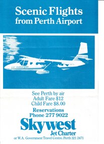 Poster (Item) - Skywest promotional material - features image of GAF Nomad N24A, Scenic Flights from Perth Airport - Skywest Jet Charter