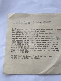 Film (item) - Vintage Aircraft DH 60 Moth VH UIU VH UMA Sir Reg Ansett (SP)