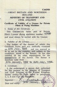 Document (item) - Certificate Of Validity Of A Licence For Private Pilots Of Flying Machines, Issued To B.D.Frary