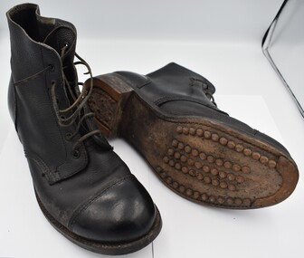 Footwear (item) - Boots Ankle Length (Ammunition Boot) Size 9, Owned By B.D.Frary