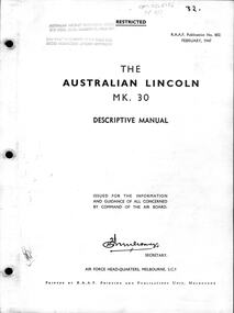 Manual (Item) - (SP) AAP RAAF Pub 802 Australian Lincoln Mk 30 Descriptive Manual (2 copies)