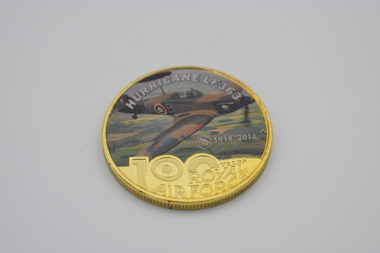 Coin (item) - RAF Centennial Commemorative Coin Featuring Hawker Hurricane LF363