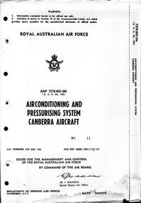 Manual (item) - (SP) AAP 7278.003-3M Airconditioning and Pressurizing System Canberra Aircraft General and Technical Information