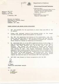 Letter (item) - GAF Collection - GAF Letter to Director Air Warfare (NAVY) - Target Aircraft (Jindivik Mk5) - Feb87