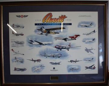 Print (item) - Ansett Poster Framed 1936-1996 "The First Sixty Years"