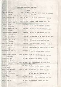 Administrative record (item) - GAF Collection - Electrical Apprentices 1942/1946 - includes phone no., address and next of kin(?), GAF Collection - Electrical Apprentices 1942/1946