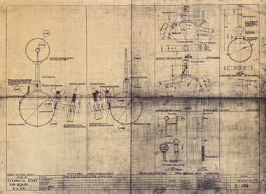 Drawing (item) - (SP) Drg No E-1170 (as per photos)  RAAF Tech Dept - blueprint drawings - Ring & Bead Sights for Lewis Gun (unknown aircraft - biplane 2 seater)