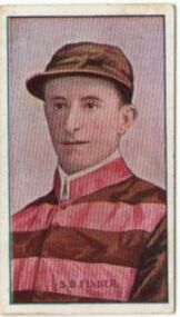 Cigarette Card, Jockey  S.D. Fisher, Australian Jockeys, Sniders and Abrahams Issues, Standard Cigarettes, Series of 61 unnumbered, Issued 1908-1909, 1908 - 1909