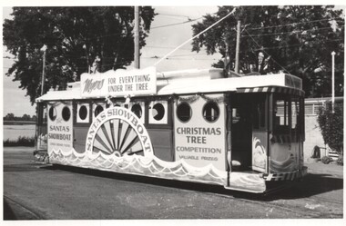 Black & White - Tram 21 as Santa's Showboat - depot 30-11-1968